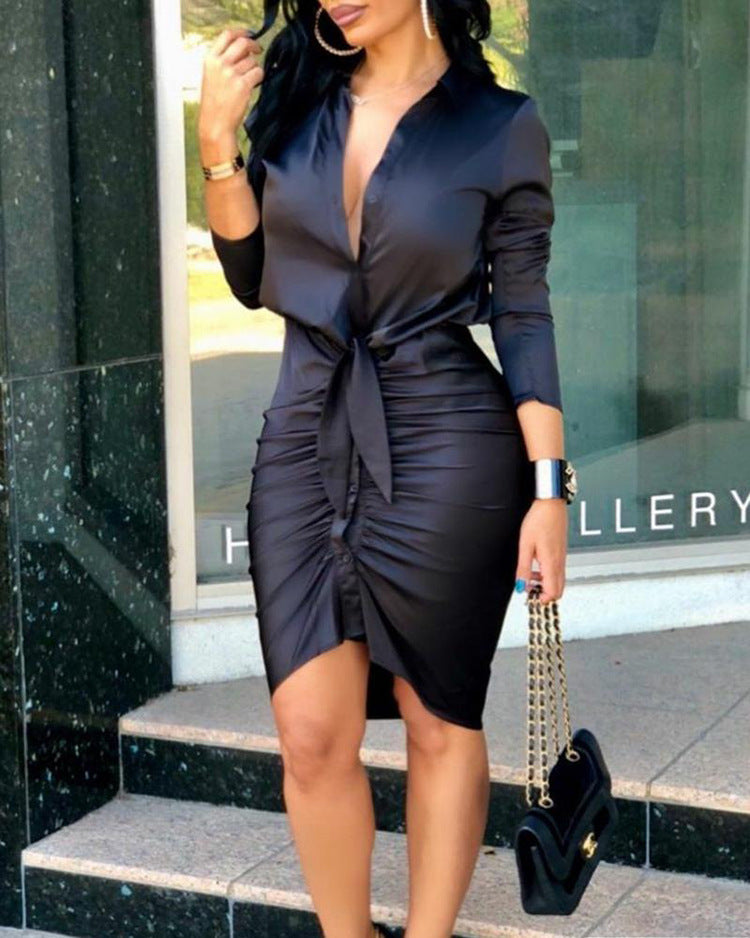 Lace-Up Shirt Midi Dress - Noticed One