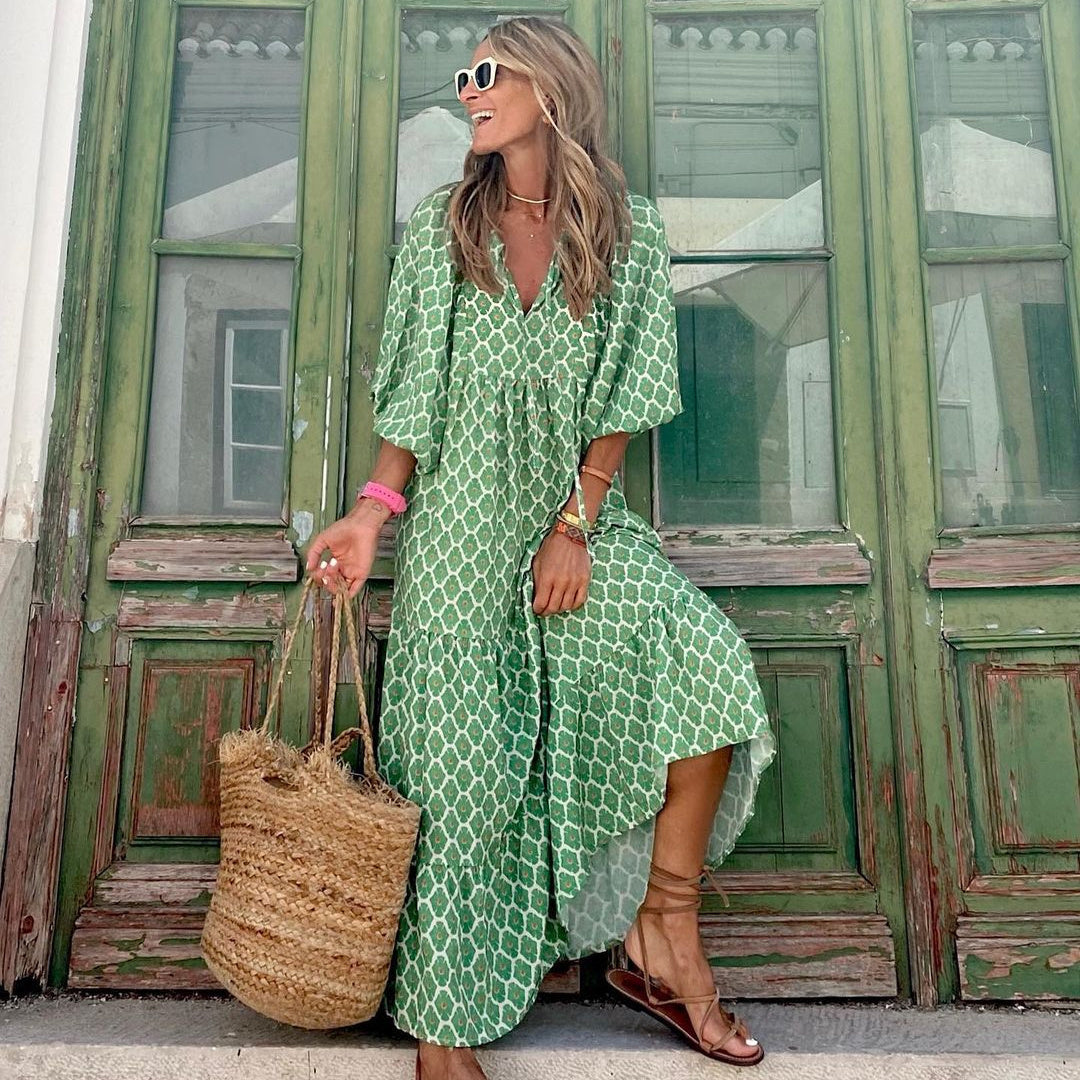 Boho Floral V-Neck Maxi Dress - Noticed One