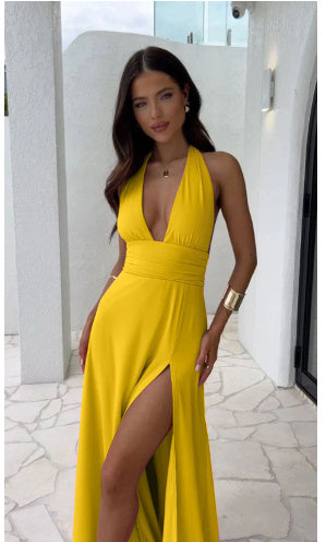 Backless Halterneck Slit Dress - Noticed One