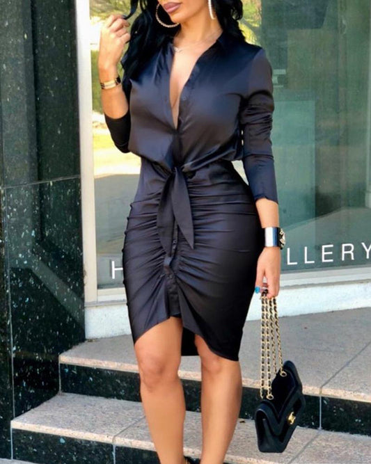 Lace-Up Shirt Midi Dress - Noticed One