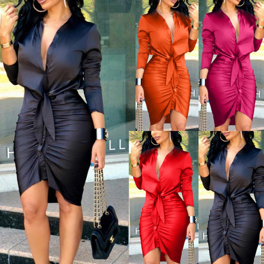 Lace-Up Shirt Midi Dress - Noticed One
