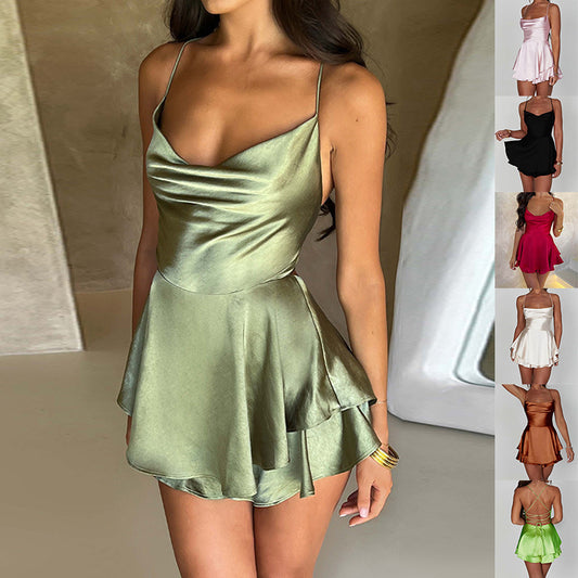Satin Lace-Up Mini Dress - Noticed One