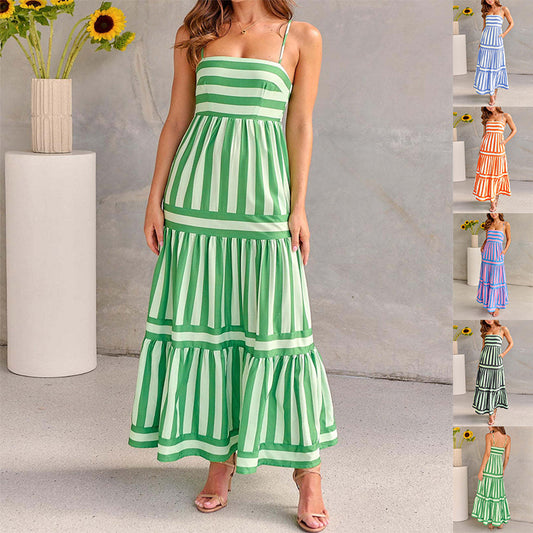 Striped Backless Maxi Dress - Noticed One