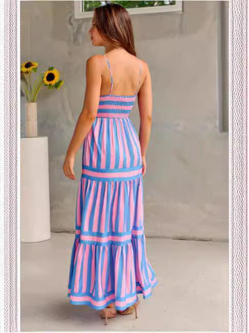 Striped Backless Maxi Dress - Noticed One